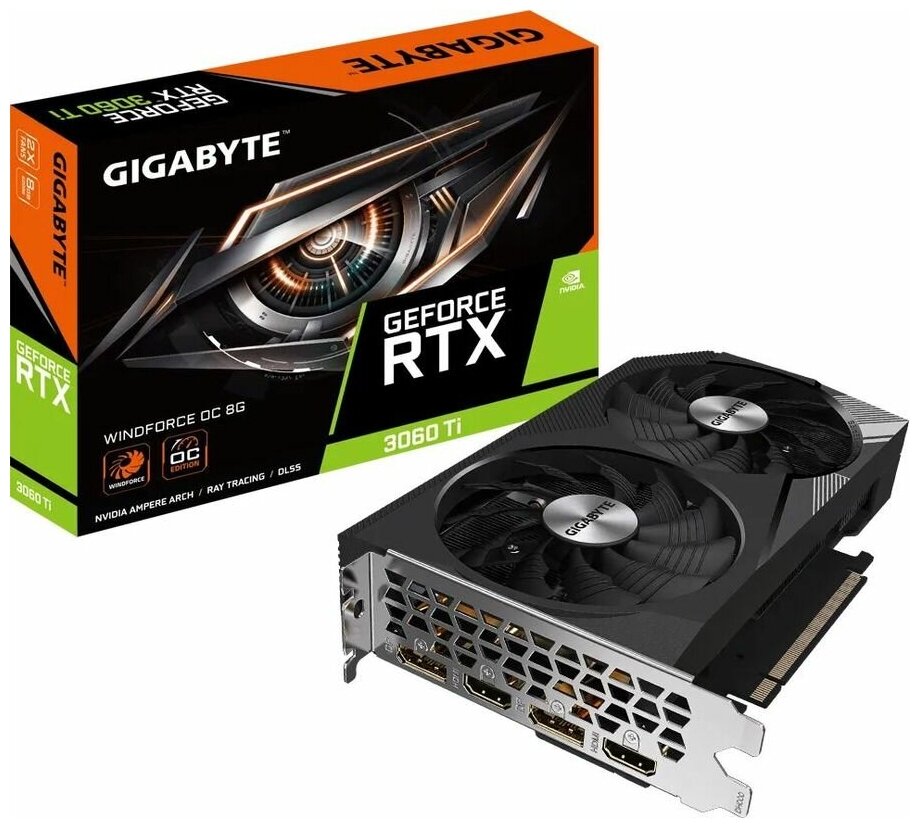 Видеокарта GigaByte GeForce RTX 3060 Ti WINDFORCE OC 8G 1680MHz PCI-E 4.0 8192MB 14000MHz 256 bit 2xHDMI 2xDisplayPort HDCP GV-N306TWF2OC-8GD Видеокарта GigaByte GeForce RTX 3060 Ti WINDFORCE OC 8G 1680MHz PCI-E 4.0 8192MB 14000MHz 256 bit 2xHDMI 2xDisplayPort HDCP GV-N306TWF2OC-8GD
